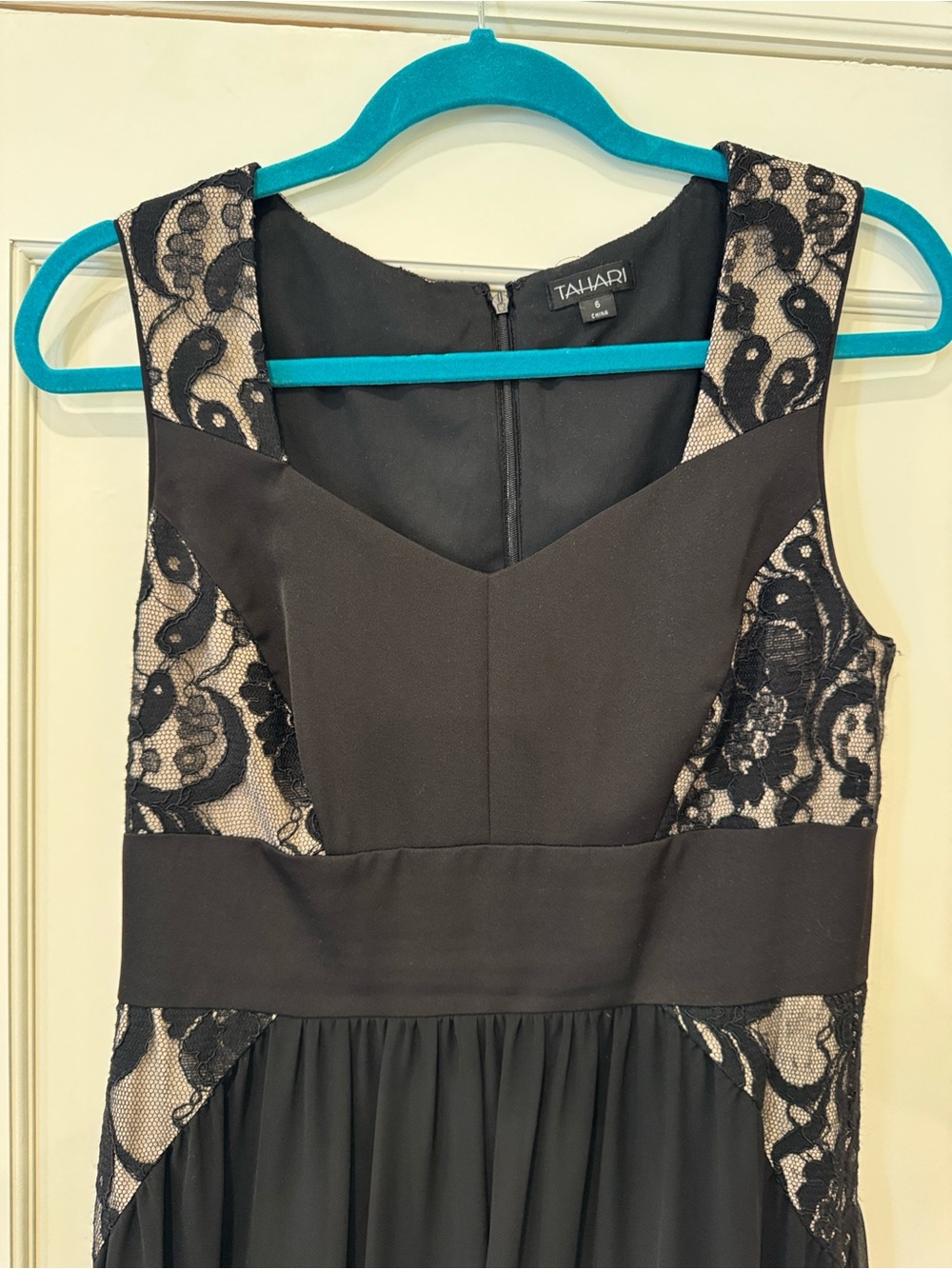 Classic lace overlay Tahari formal gown
